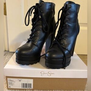 Jessica Simpson Black Imala Lace-Up Platform Ankle Booties
